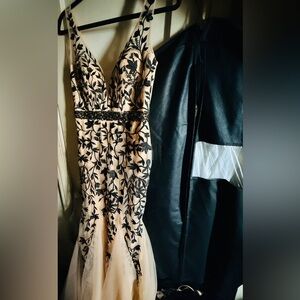 Fashion Nova Black and Cream Floral Prom Dress